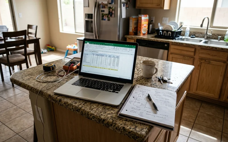 Room-by-room load calculation results displayed on a laptop