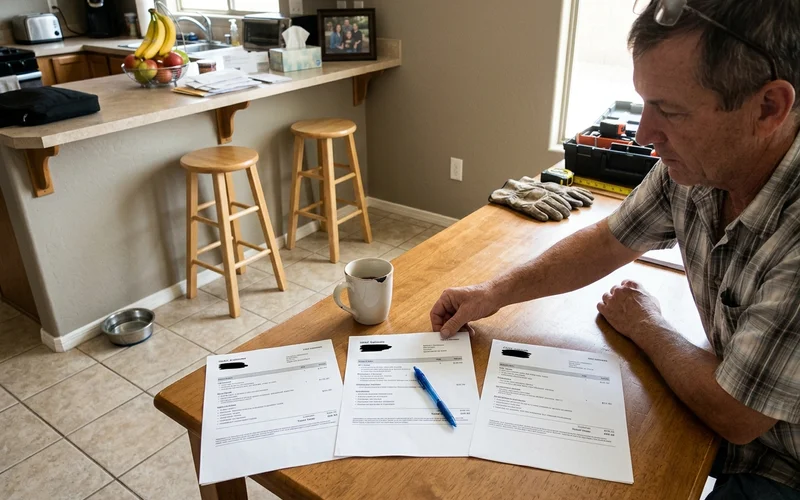 Three competing HVAC estimates spread across a kitchen table