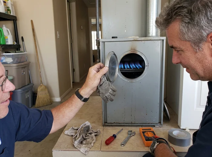 Even blue burner flame pattern viewed through the inspection port