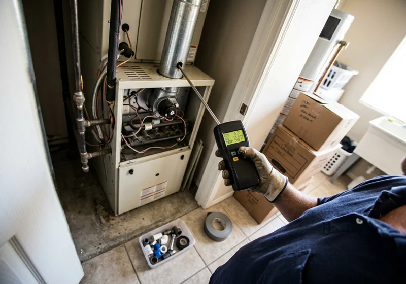 Combustion analyzer measuring flue gases during a carbon monoxide safety check