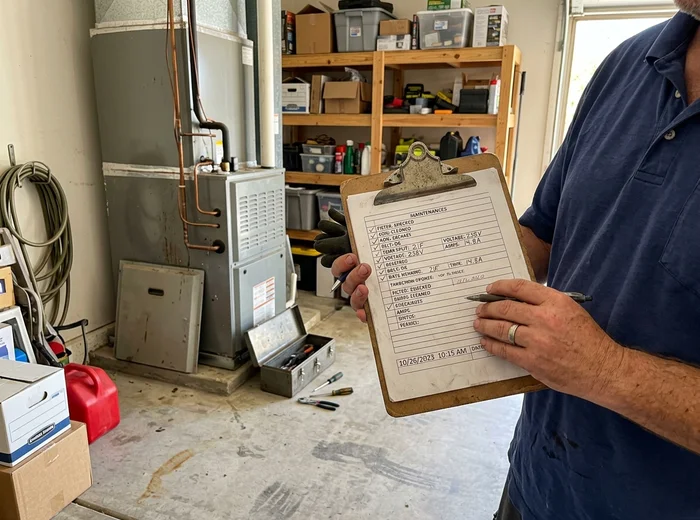 Completed maintenance checklist with recorded readings