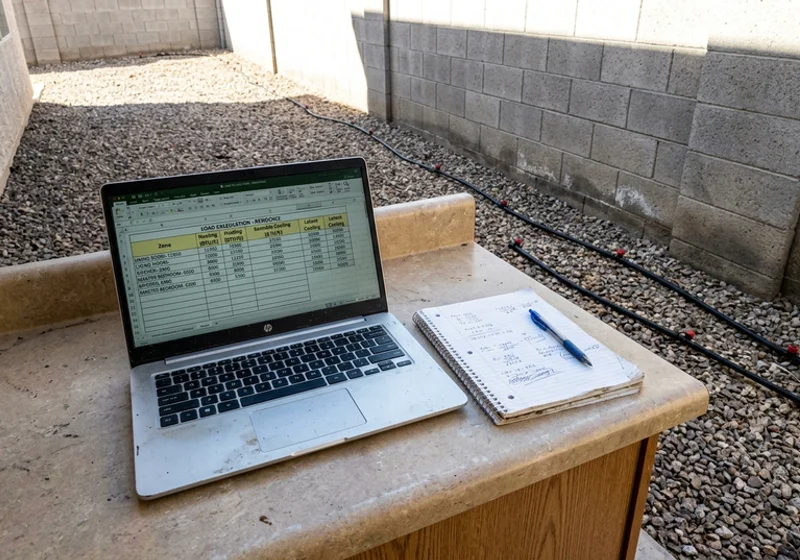 Load calculation results displayed on a laptop at a kitchen counter