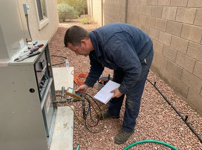 Manometer measuring gas manifold pressure during commissioning
