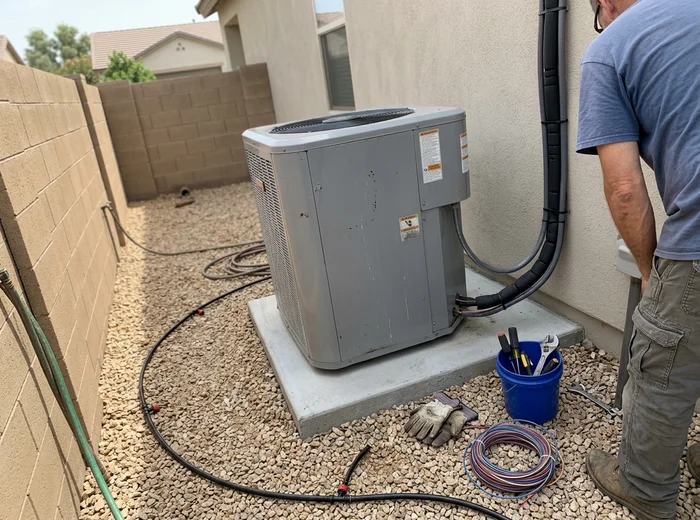 New variable-speed condenser installed with neatly routed line set