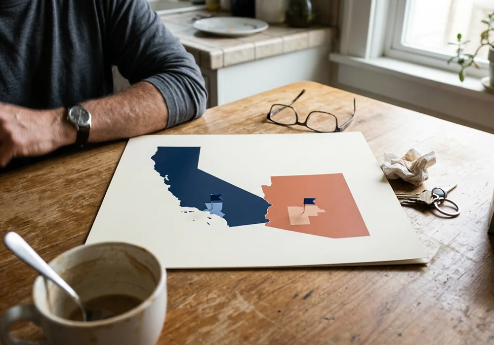 Illustrative coverage map showing the Greater Phoenix and Greater Los Angeles service regions